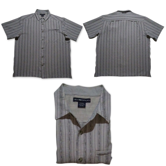 Exofficio Fishing Shirt Mens XL Vented Gray Striped Short Sleeve Button Up EUC - Picture 1 of 4